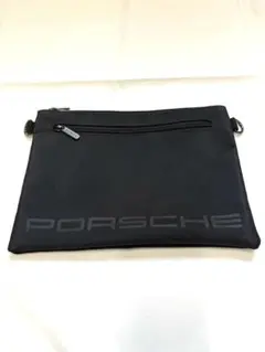 10%オフPORSCHE ポルシェロゴ入セカンドポーチ黒　未使用 ブラックバッグ