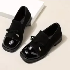 新品　レディース　パンプス　靴　ヒール付き　黒　リボン