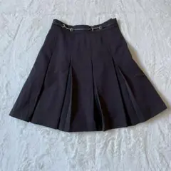 フィント 金具ベルト付き ボックスプリーツ フレアスカート タック F 上品