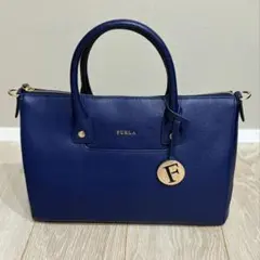 【極美品】FURLA フルラ 2way ハンドバッグ ショルダーバッグ ネイビー