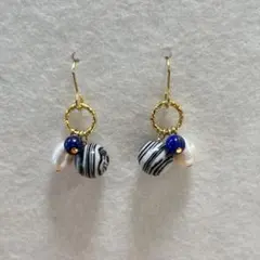 017＊ピアス　ハンドメイド　淡水パール　マラカイト