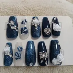 成人式、ブルーカラーネイルチップ10個セット