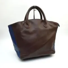 キタムラ バイカラーレザーハンドバッグ ショルダー ブラウン ネイビー@OH19