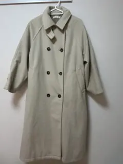 ウールライク2WAYステンカラーロングコート　コンパクトサイズ　アイボリー
