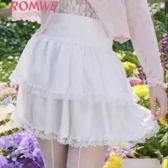 ROMWE ホワイト フレアミニスカート