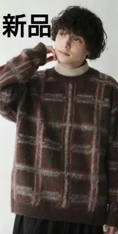 RAGEBLUE 起毛チェックニット　M　新品　 レイジブルー