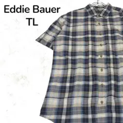【人気】Eddie Bauer 半袖チェックシャツ TL ベージュ ネイビー
