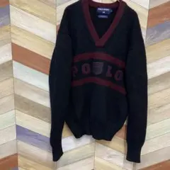 希少 90s POLO SPORT ビッグロゴ ローゲージニット ポロスポ