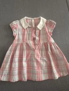 チェック柄ワンピース 80サイズ ピンク系