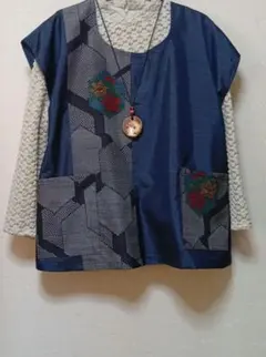 着物リメイク　チュニック　プルオーバー　大島紬　 ハンドメイド