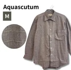 美品 Aquascutum 長袖 グレー 大きめチェック　ネルシャツ　メンズ　M
