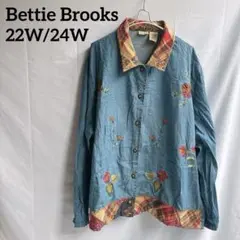 Bettie Brooks 刺繍デニムジャケット 22/24w花柄シャツ　綿