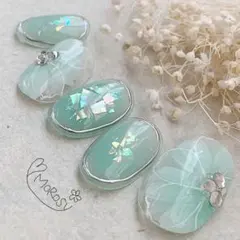 MOROSY220☆ブライダル 花 春 夏 ネイル チップ ミントグリーン 緑