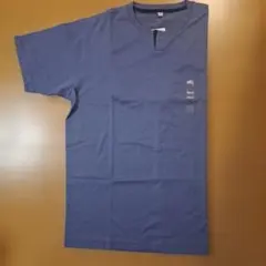 メンズ キーネック 半袖Tシャツ ブルー XL