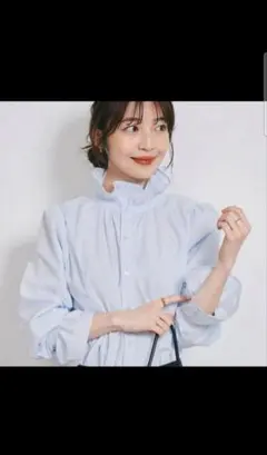 BASEMENT online フリルネックブラウス ホワイト