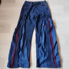 再構築　デニムパンツ　トラックパンツ　リメイクデニムパンツ