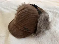 【超美品】ブラウン コーデュロイ キャップ ファー付き　48〜50