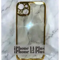 iPhone14/15 Plus bjnoxdv 金 クリア ストラップホール付