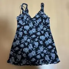花柄キャミソール 黒と青のデザイン【Ｍ】