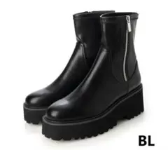 EVOL ブラックショートブーツ 厚底ジッパー付き