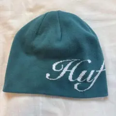 HUF ニット帽 青緑色 ロゴ入り