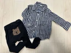 GAP チェック柄シャツとくまさんタイツセット80-90