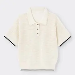 透かし編みポロセーター Lナチュラル