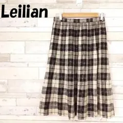 Leilian/レリアン シルク混チェック柄プリーツスカート ミモレ丈 サイズ9