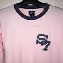 old STUSSY リンガーTシャツ ピンク ネイビー M USA製