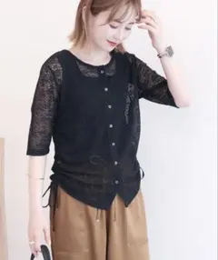 AMERICAN HOLIC レース5分袖カーディガン ブラック　Ｍサイズのサムネイル