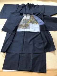 男性　本場大島紬　アンサンブル　青色　さが美扱い　正絹　しつけ付き新品　142㎝