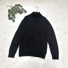 7309✾無印良品✾タートルネックニット【XL】ブラック/薄手/ウール100%