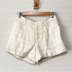 ロペピクニック ゴールド刺繍 チェック柄 ショートパンツ ツイード調 38