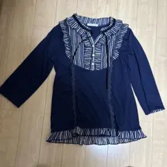 axes femme ネイビー フリル付きシャツ