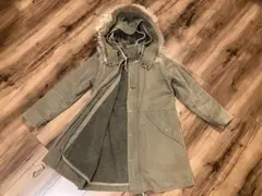 カーキ フリースライニング モッズコート