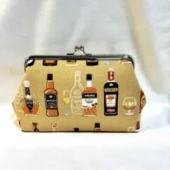 がま口財布　がま口ポーチ　メイクポーチ　ハンドメイド　ウィスキー　酒