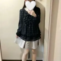 森ガール　フェアリーグランジ　ドット柄　チュニック　ブラウス