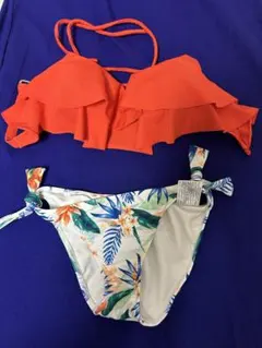 最終お値下げ　オレンジフリルブラと花柄ビキニセット M