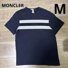 MONCLER ボーダーメッシュロゴ　半袖Tシャツ　ネイビー　M