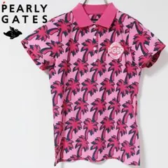 新品 パーリーゲイツ 刺繍ワッペン ヤシの木柄 ストレッチポロシャツ S ピンク