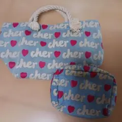 cher デニム風 トートバッグ ポーチ セットのサムネイル