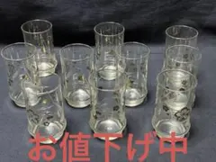 昭和レトロ　アデリアガラス(石塚ガラス)梅模様のガラスグラス10個セット