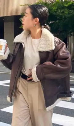 【美品】Ungrid フェイクムートンボアブルゾン ダークブラウン　アウター