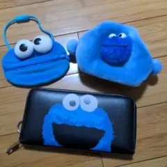 クッキーモンスター　長財布　もこもこポーチ　コインケース　小物入れ　３点セット