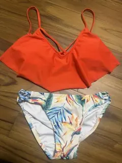 オレンジ トロピカル柄 ビキニ M