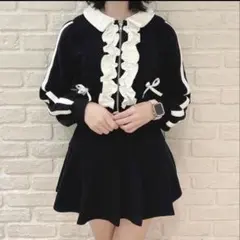 evelyn 襟バイカラースウェットセット ブラック