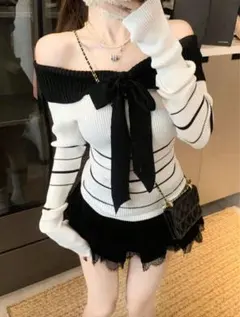 Sサイズ Shien オフショル　ニット リボンのサムネイル
