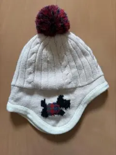ファミリア　犬刺繍 ニット帽 ポンポン付き　テリア