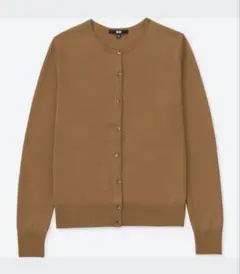 エクストラファインメリノクルーネックカーディガン（長袖）　ブラウン　M