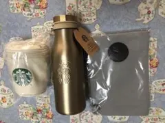 スターバックス福袋　ステンレスロゴボトルゴールド、サコッシュ、ポーチ3点セット